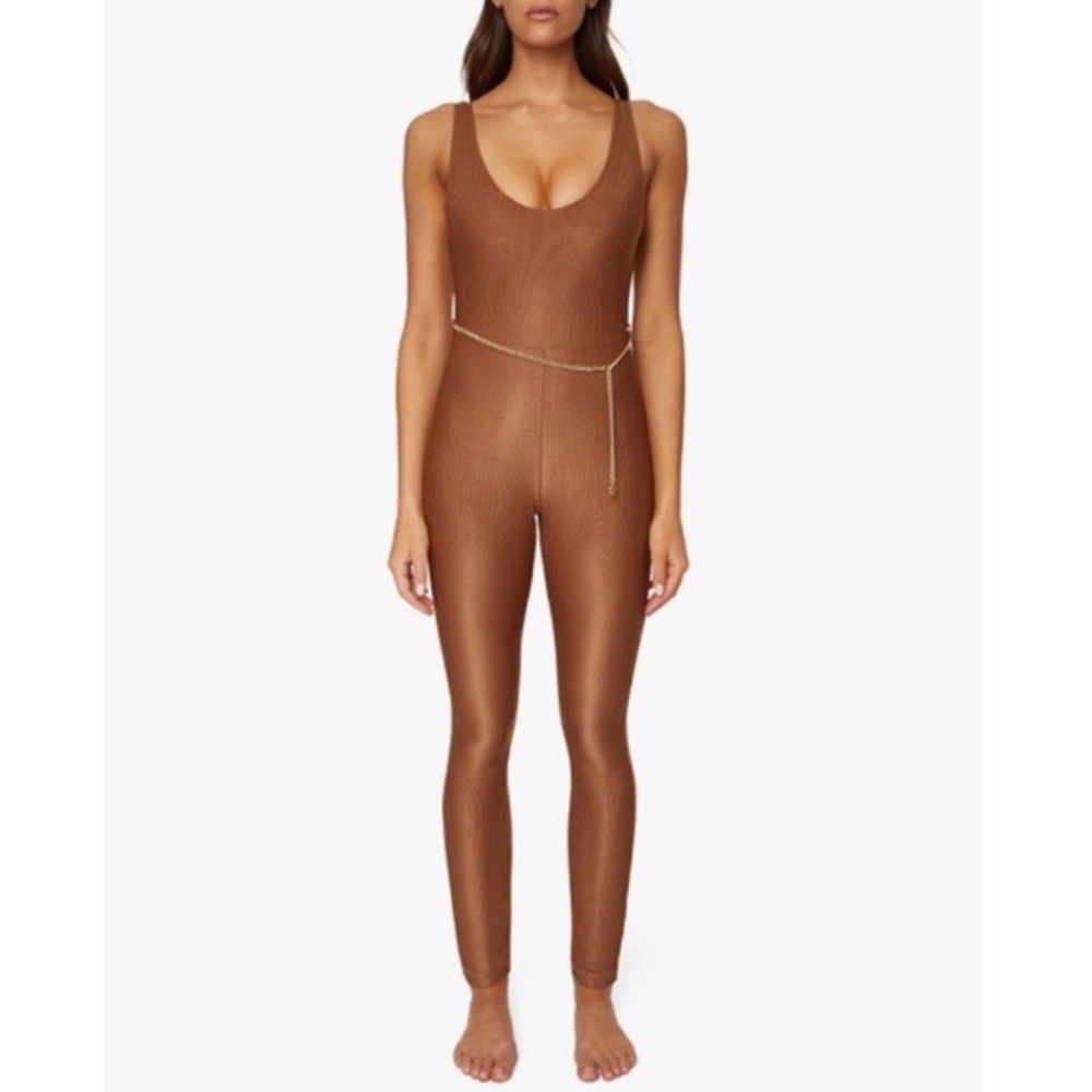 WeWoreWhat Ribbed Jumpsuit with Chain Belt